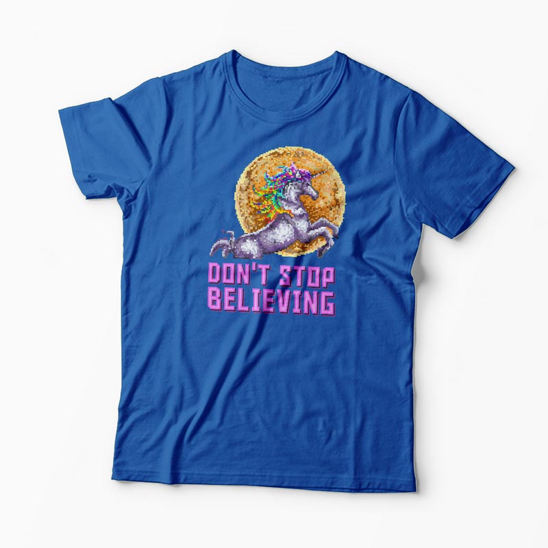Tricou Unicorn Don't Stop Believing - Bărbați-Albastru Regal